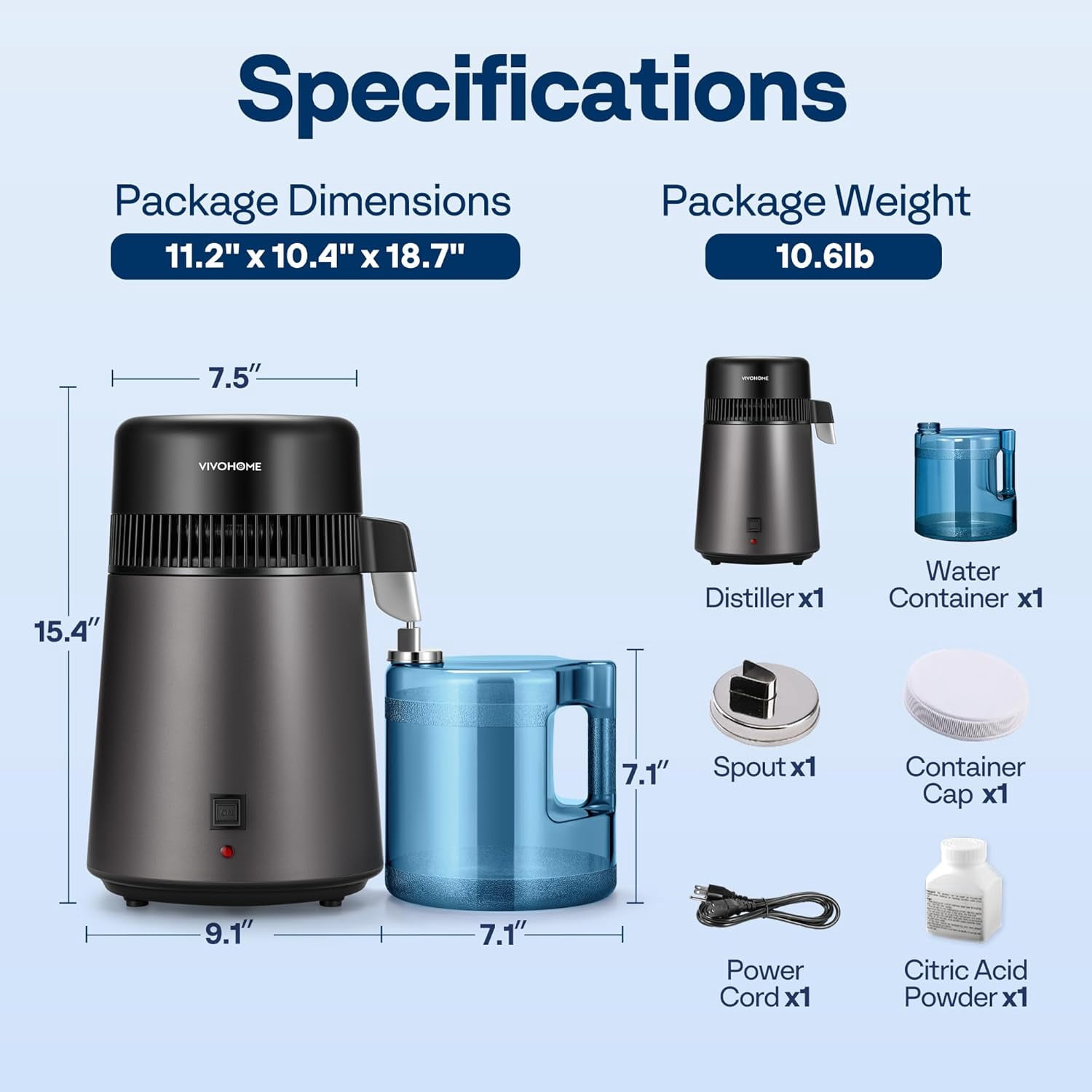 SPECSTAR Water Distiller Countertop 1.06 Gallon/4L 900W Distilled Water Machine with Smart Switch Purifier Filter for Home Office, Black