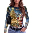 thumbnail image 2 of Women's Christmas Graphic Tee Long Sleeve Crew Neck Slim Fit Holiday Print T Shirt for Festive Party and Casual Daily Wear, 2 of 7