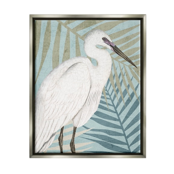 Tropical Egret Botanical Leaves Animals & Insects Graphic Art Luster Gray Framed Art Print Wall Art
