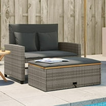 vidaXL Patio Sofa with Cushions 2-Seater Gray Poly Rattan&Acacia Wood