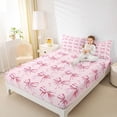 thumbnail image 4 of Feelyou Stripe Bowknot Teens Bed Sheets, Pink Watercolor Bow King Sheets, 4 Pieces, 4 of 7