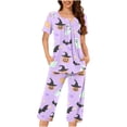 thumbnail image 2 of Juesizh Pajamas for Women Set Plus Size Halloween Print Loungewear Casual Comfy Short Sleeve Capris Pajamas, S-3XL, 2 of 7