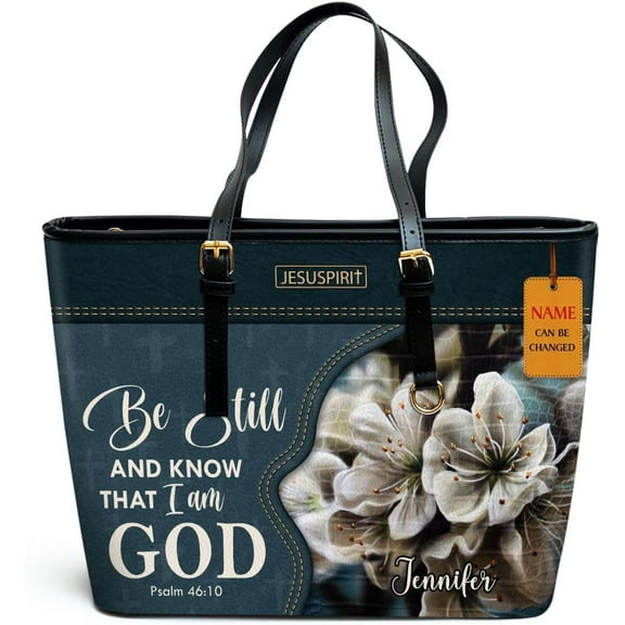 Personalized Leather Tote Bags For Women - Christmas Gifts For Women - Christian Gifts, Be Still, Custom Name Bag, Be Still, Custom Name Bag