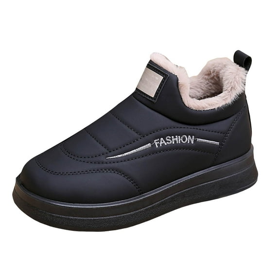 Womens Winter Warm Platform Snow Boots Faux Furry Lined Slip On Ankle Booties Comfortable Outdoor Non Slip Work Shoes Black Size 5.5