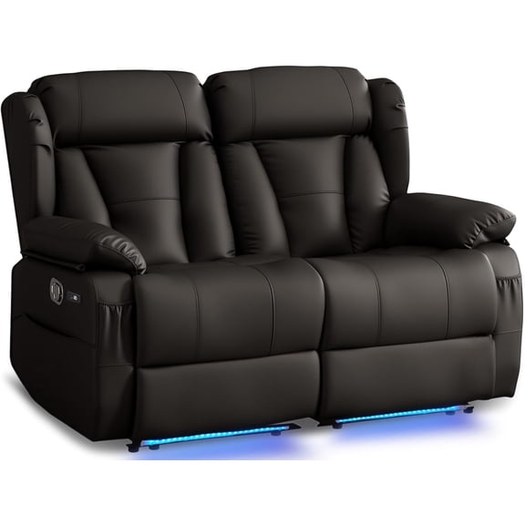 Loveseat Recliner Sofa, Manual Reclining Double Loveseat with USB-A & USB-C Ports/LED Lights, RV Couch for Living Room & Home Theater with Cup Holders/Side Pockets