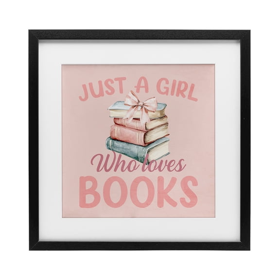 Stupell Industries Glam Reader Girl Who Loves Books Black Framed Print Under Glass, 13 x 13, by Kim Allen