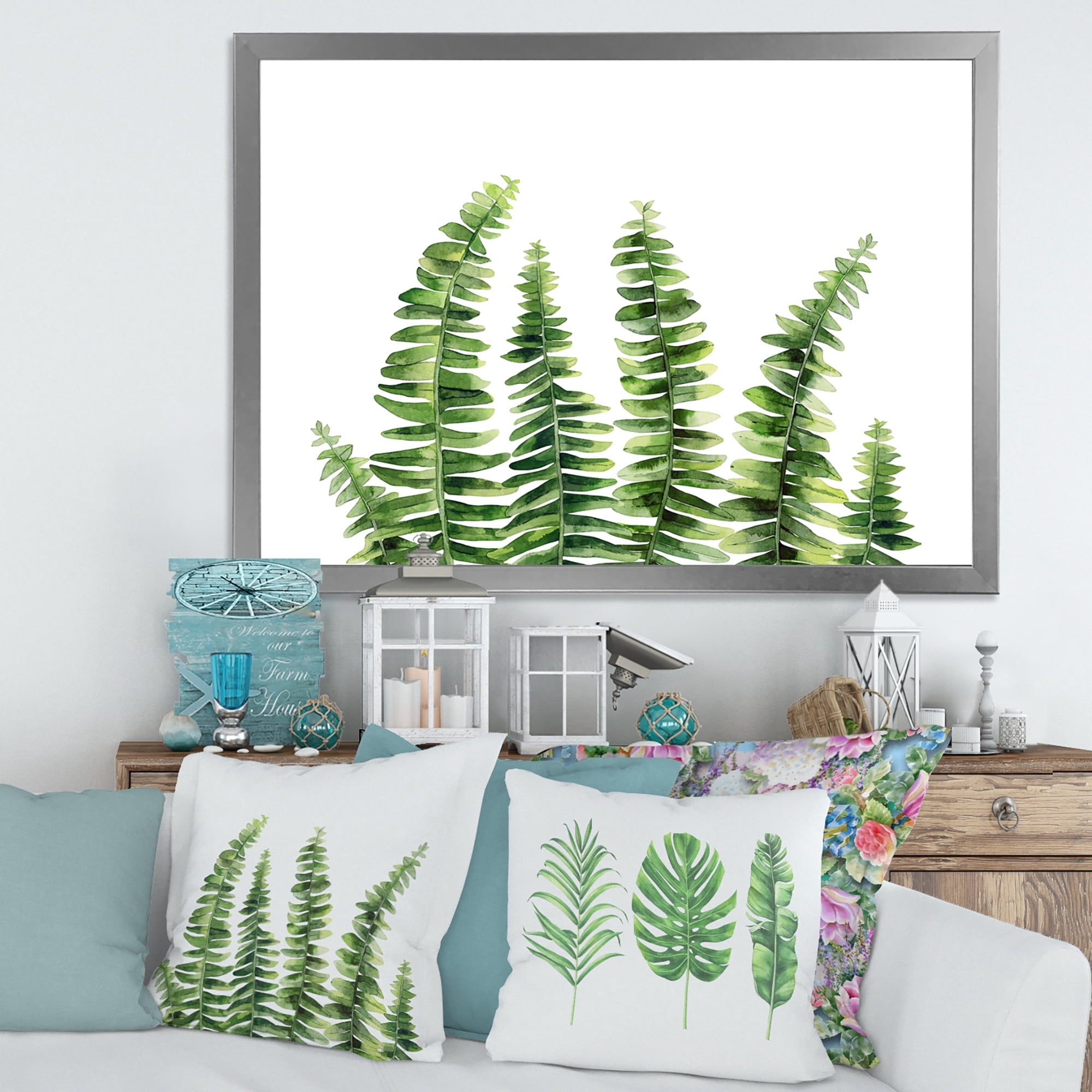 Designart 'Fern Plant Leaves Detail II' Farmhouse Framed Art Print