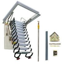 9.8ft Attic Pull Down Ceiling Ladder Stairs Hidden Folding Loft Ladder Stairs 12 Steps Black and White Carbon Steel 600LB Loading Capacity