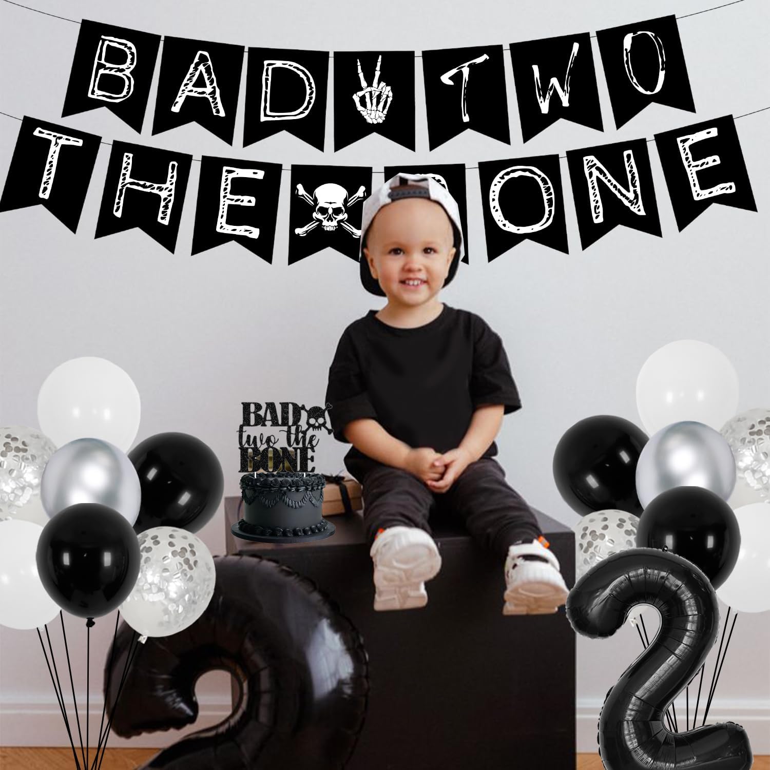 "Bad Two The Bone" Skeleton Backdrop Banner - 7x5 Ft, Rock & Roll 2nd Birthday Party Decor - View #10