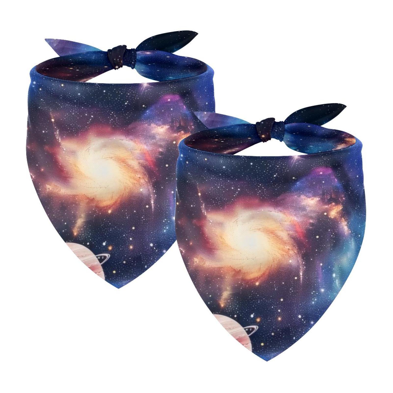 PhooArto Universe Space Galaxy Planets Dog Bandanas 2 Pack Soft Washable Pet Scarf Triangle for Large Dogs Puppies and Cats