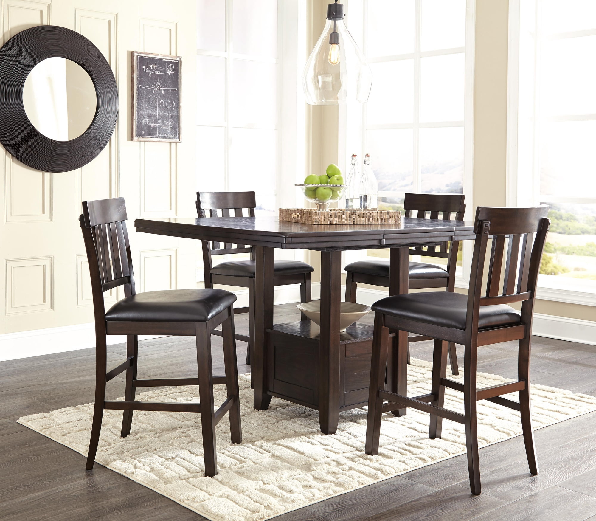 Signature Design by Ashley Haddigan Upholstered Bar Stool Set (2), Dark Brown, Counter Height Chairs with Faux Leather Seat and Wood Frame