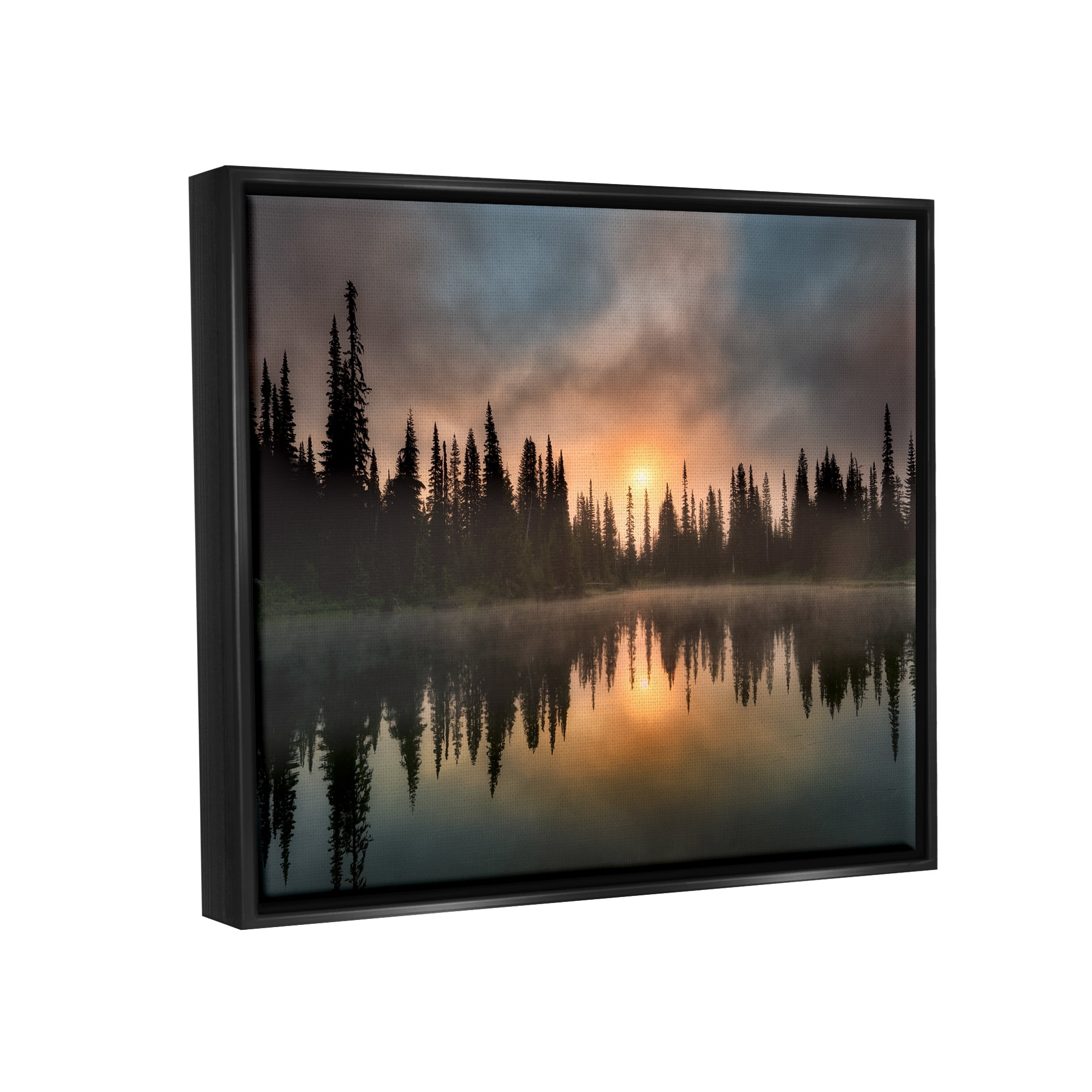 Stupell Industries Sunrise Lake Reflection Horizon Coastal Photography Black Floater Framed Art Print Wall Art