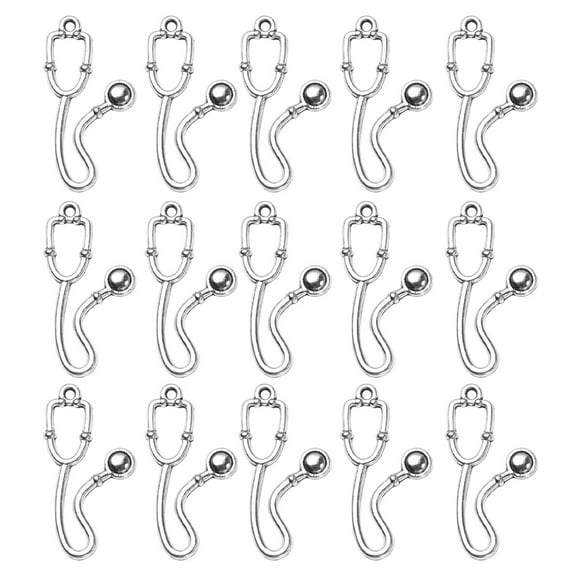BRIGHTFUFU 100 piezas DIY aleación colgante encantos Hospital tema diseño joyería accesorios ropa suministros colgante para adultos niños niñas (patrón de estetoscopio, plata)