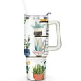 thumbnail image 2 of 40oz Watercolor Cactus Succulents Stainless Steel Flip Straw Tumbler Spill Proof Travel Cup Double Wall Vacuum Insulated Coffee Mug with Top Handle, 2 of 6