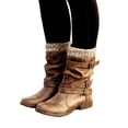 thumbnail image 1 of Funie Fashion Women Winter Woolen Yarn Middle Tube Boots Straps Low Block Heel Bootie, 1 of 8