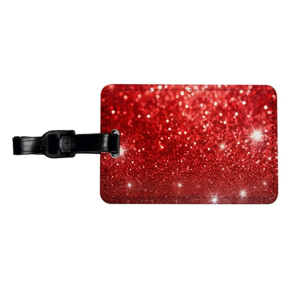 Red Faux Glitter Faux Leather Travel Luggage Tag