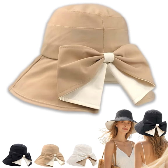 Women's Bowknot Wide Brim Sun Protective Hat, Women's Bowknot Wide Brim Sun Hat Foldable, 360° Protection