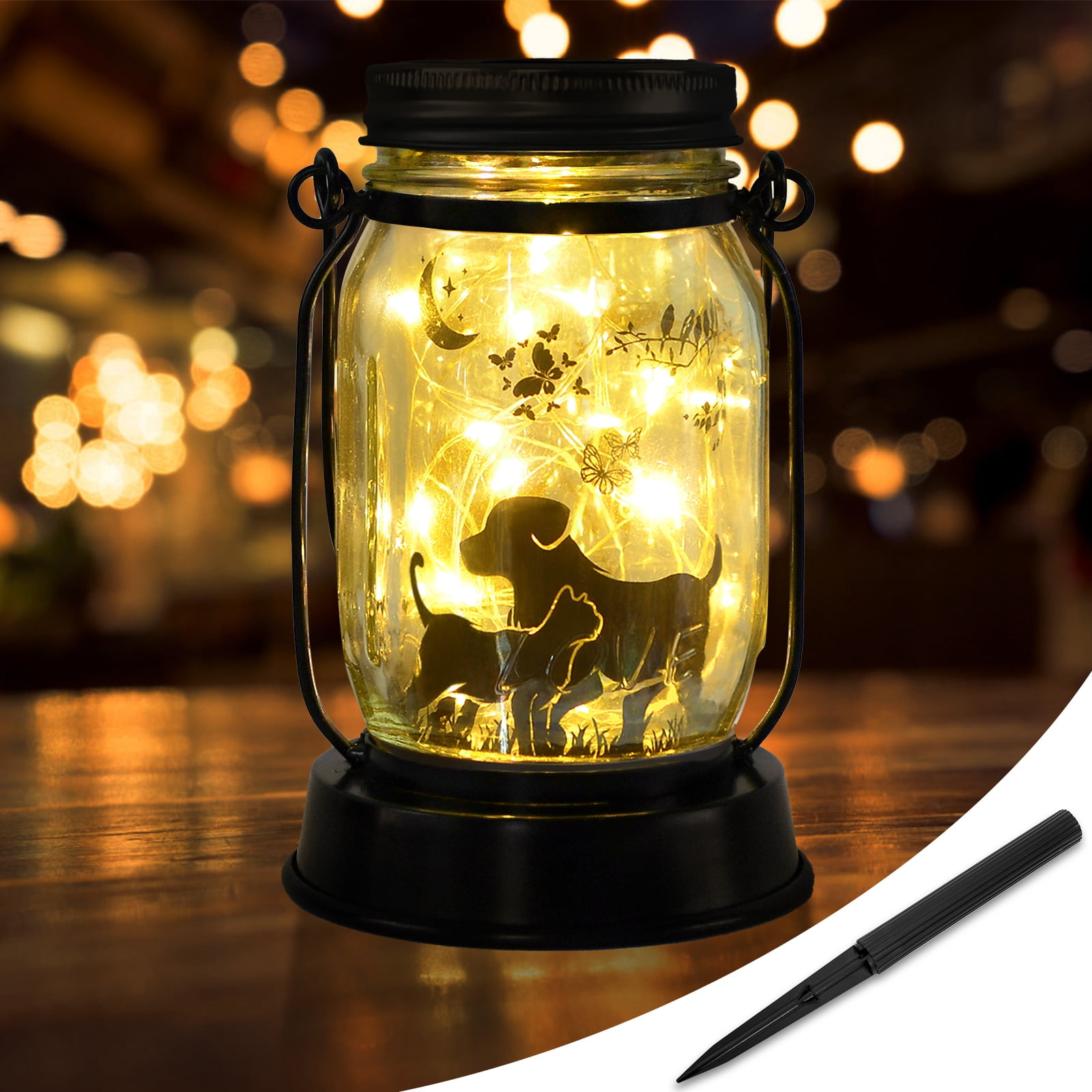 Cat and Dog Solar Lanterns Mother's Day Gift Outdoor Garden Hanging Solar Lights Fairy and Dog Lover Gifts for Women, Memorial Gifts Fairy Lights for Patio Yard Lawn Outside Decor Lamp