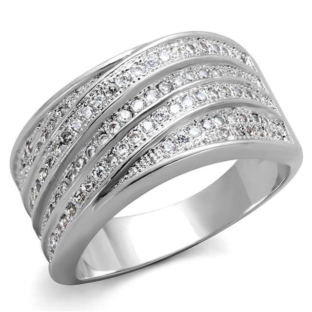 Alamode 3W882-9 Women Rhodium Brass Ring with AAA Grade CZ in Clear - Size 9