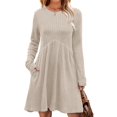thumbnail image 2 of Long Sleeve Dress for Women Crew Neck Waist Tunic Dress with Pockets Apricot XXL, 2 of 6