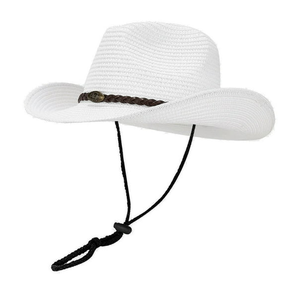 Wdgfv Straw Cowboy Hats Western Cowgirl Hat for Holiday Woven Beach Sun Hat with Wide Brim Shapeable Cowboy Hat White One Size