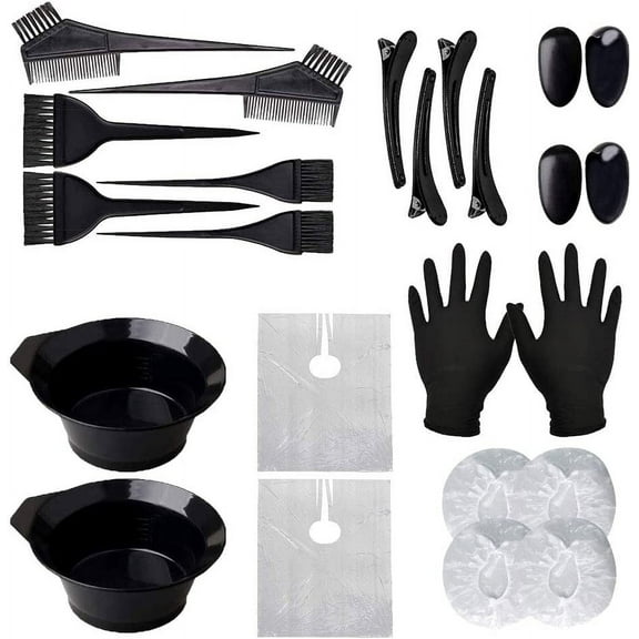 Happon Hair Dye Brush and Bowl Set Hair Dye Kit Hair Tint Dying Coloring Tool Hair Dye Comb with Ears Covers Hairdressing Clips and Hair Dye for Salon and Personal DIY(22 PCS Black)