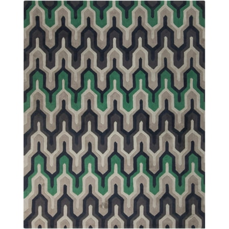 - 9' x 13' Lucky Wishbone Emerald Green, Taupe and Gray Polyester Area Throw Rug