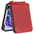 thumbnail image 2 of For Motorola Razr+ Plus 2024 Embossed Floral Design Case Cover with Strap - Red, 2 of 3