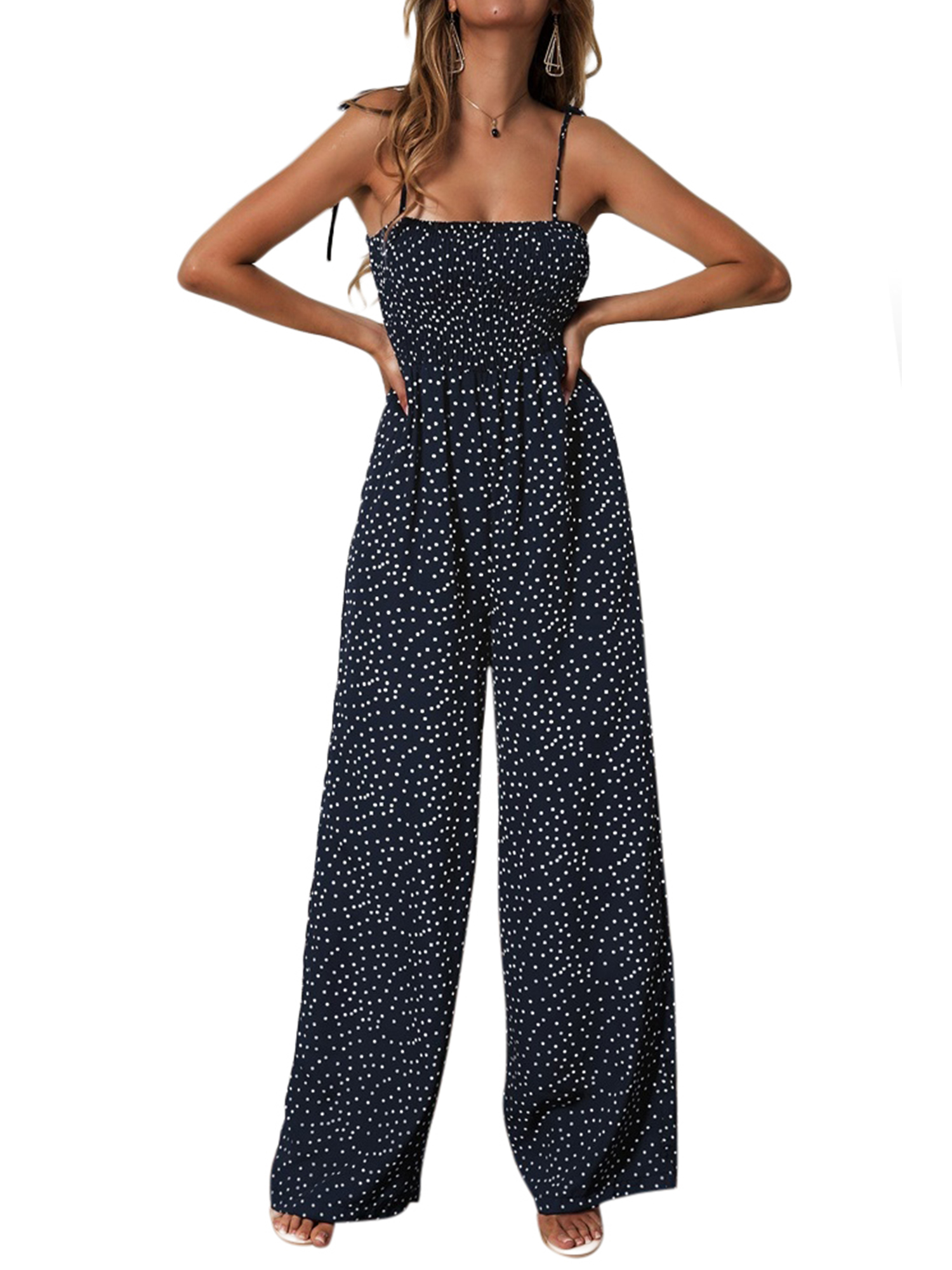Strapless Jumpsuit For Women Polka Dot Wide Leg Evening Party Playsuit Ladies Casual Loose Rompers Long Trousers - image 3 of 8
