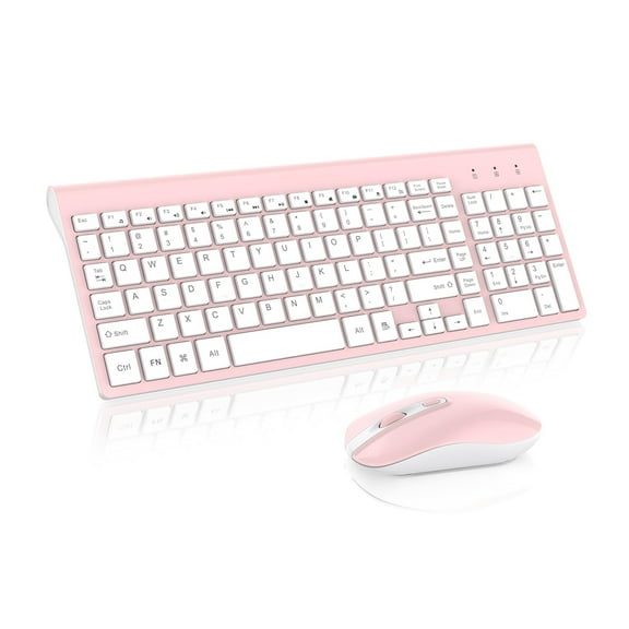 Wireless Keyboard Mouse Combo, cimetech Compact Full Size Wireless Keyboard and Mouse Set 2.4G Ultra-Thin Sleek Design for Windows, Computer, Desktop, PC, Notebook(Pink)