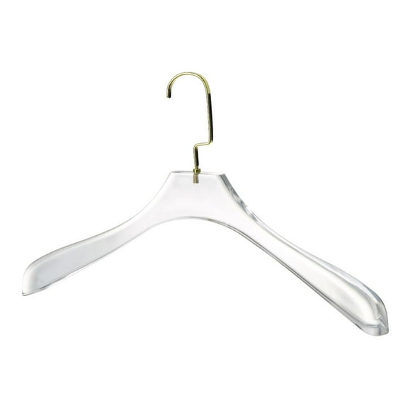 YBM Home Quality Acrylic Clear Hangers with Clips, Gold w/ Flat Hook, 4117-1