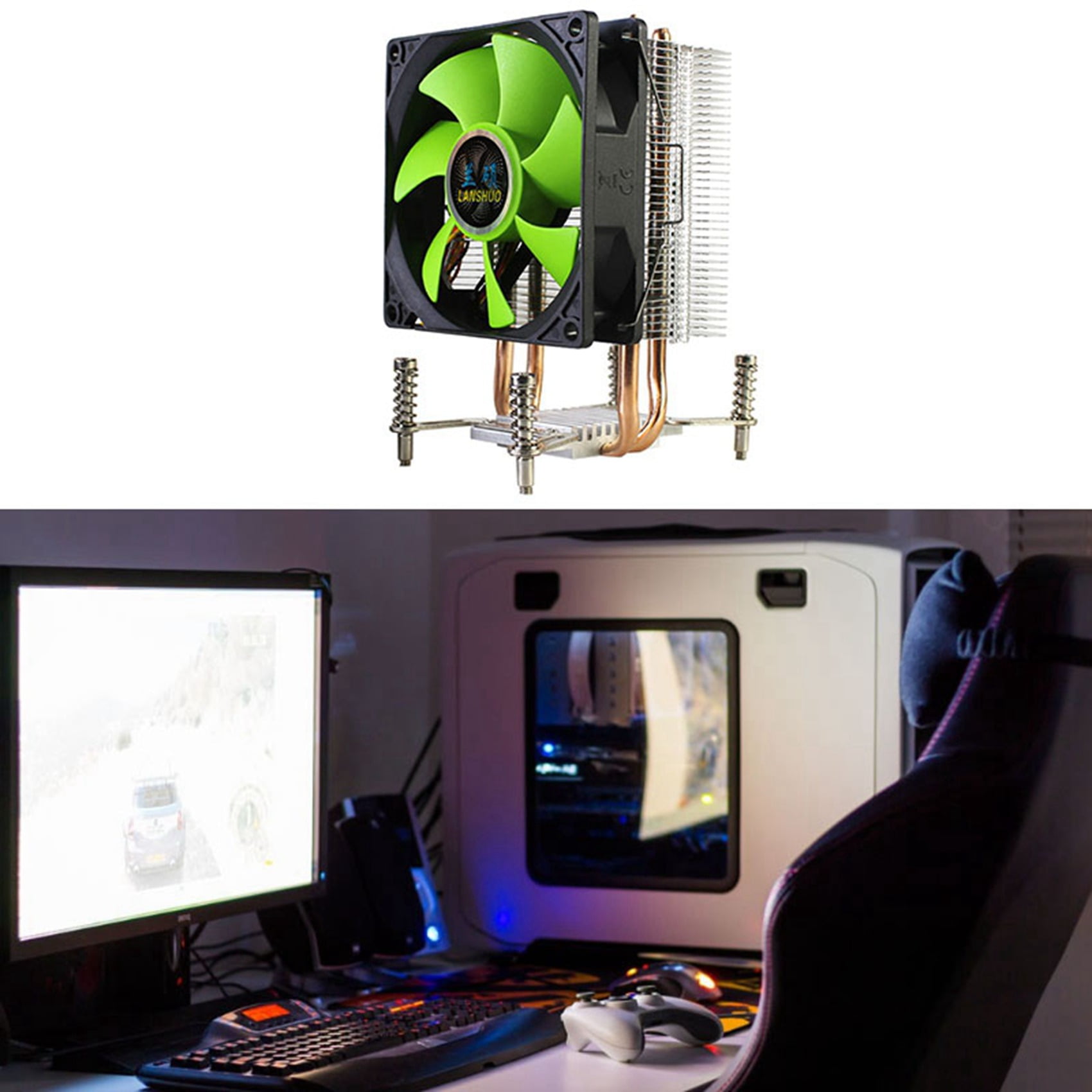 2X CPU Cooler 2 Heat Pipes Ultra Quiet Cooler Fan CPU Radiator for LGA 2011 X79 X99 X299 (3Pin Single Fan),2 x CPU Radiator,dark green