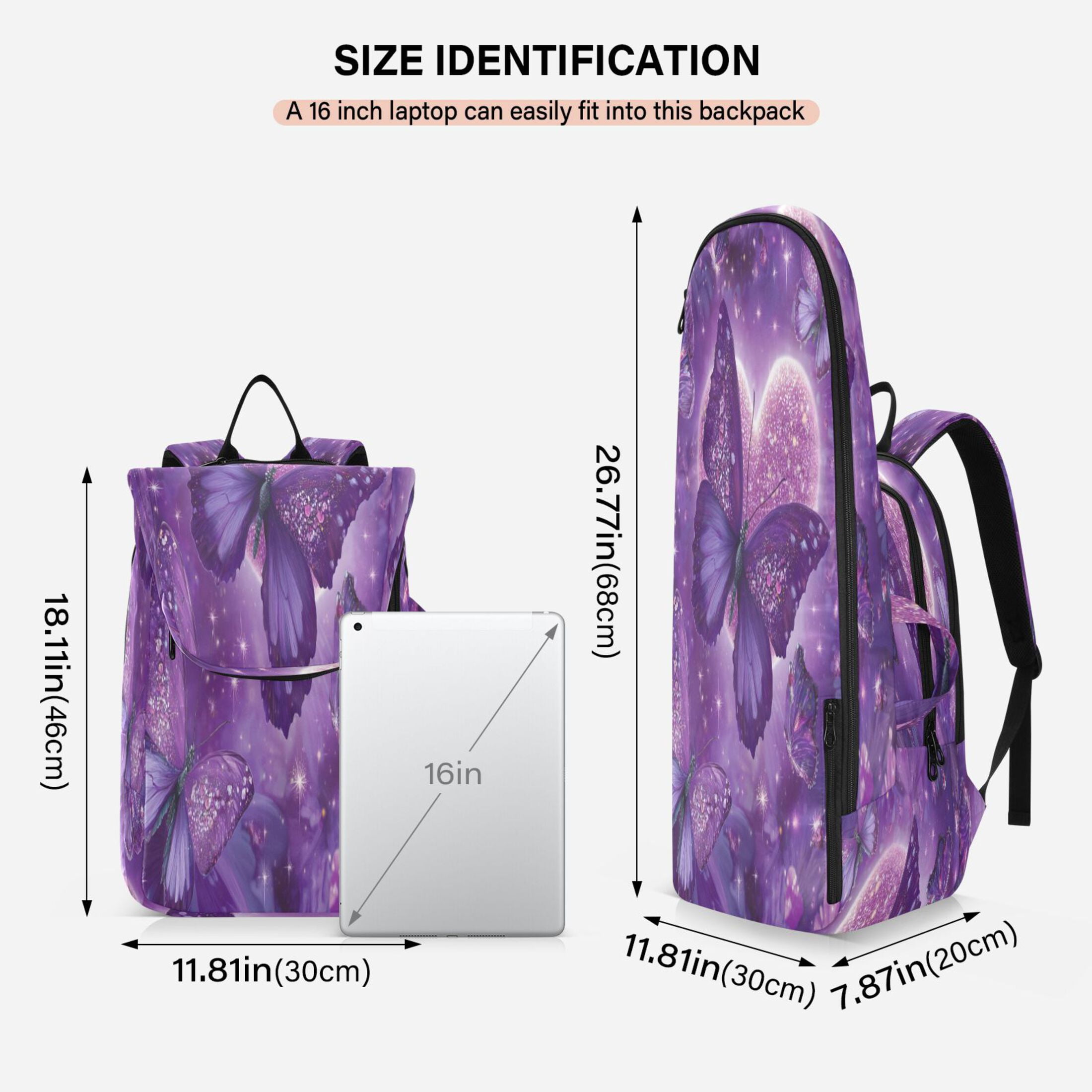 2 Racquet Holder Tennis Backpack Tennis Racket Covers Gym Bags Purple Diamond Butterfly