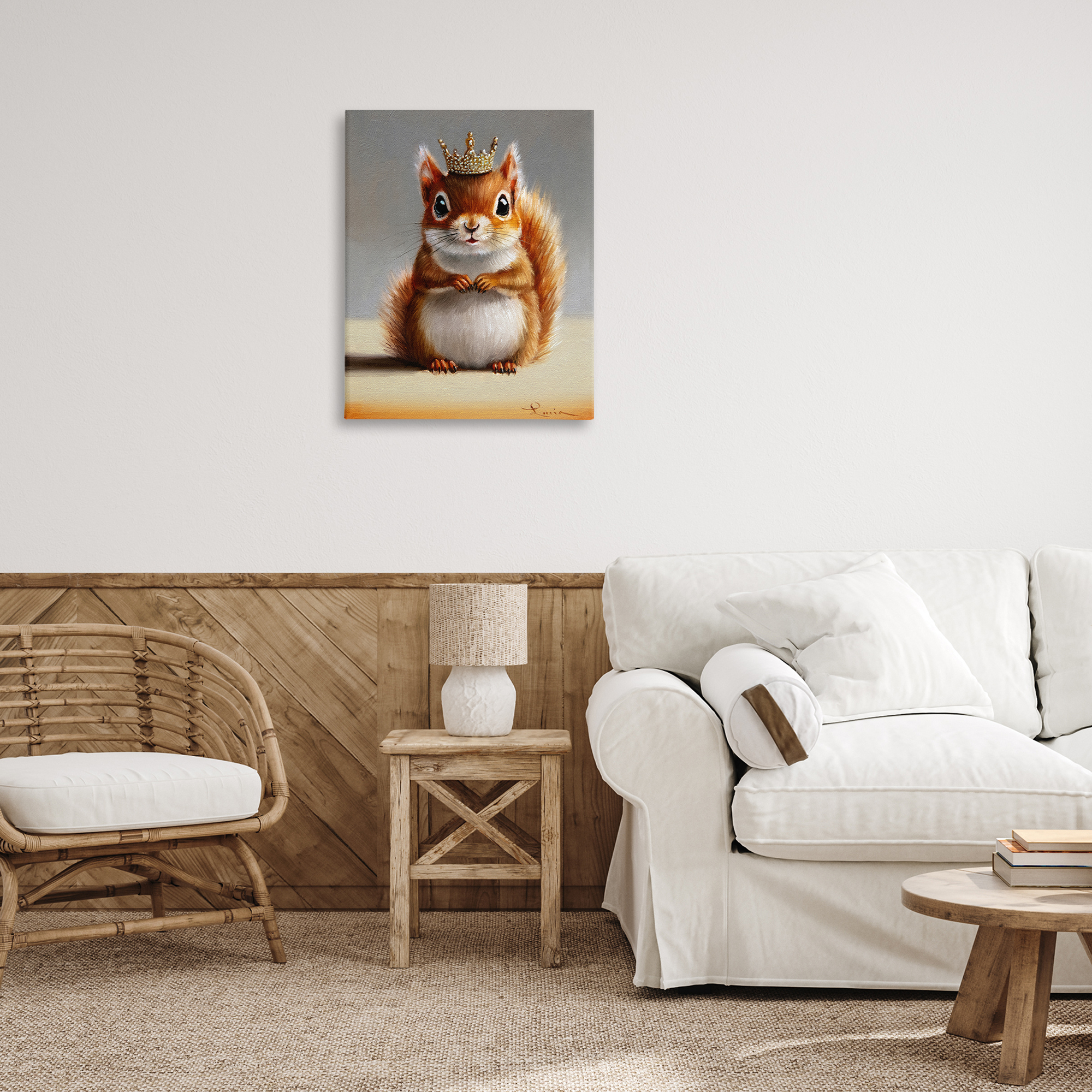 Fancy Crowned Squirrel Canvas Wall Art, design by Lucia Heffernan