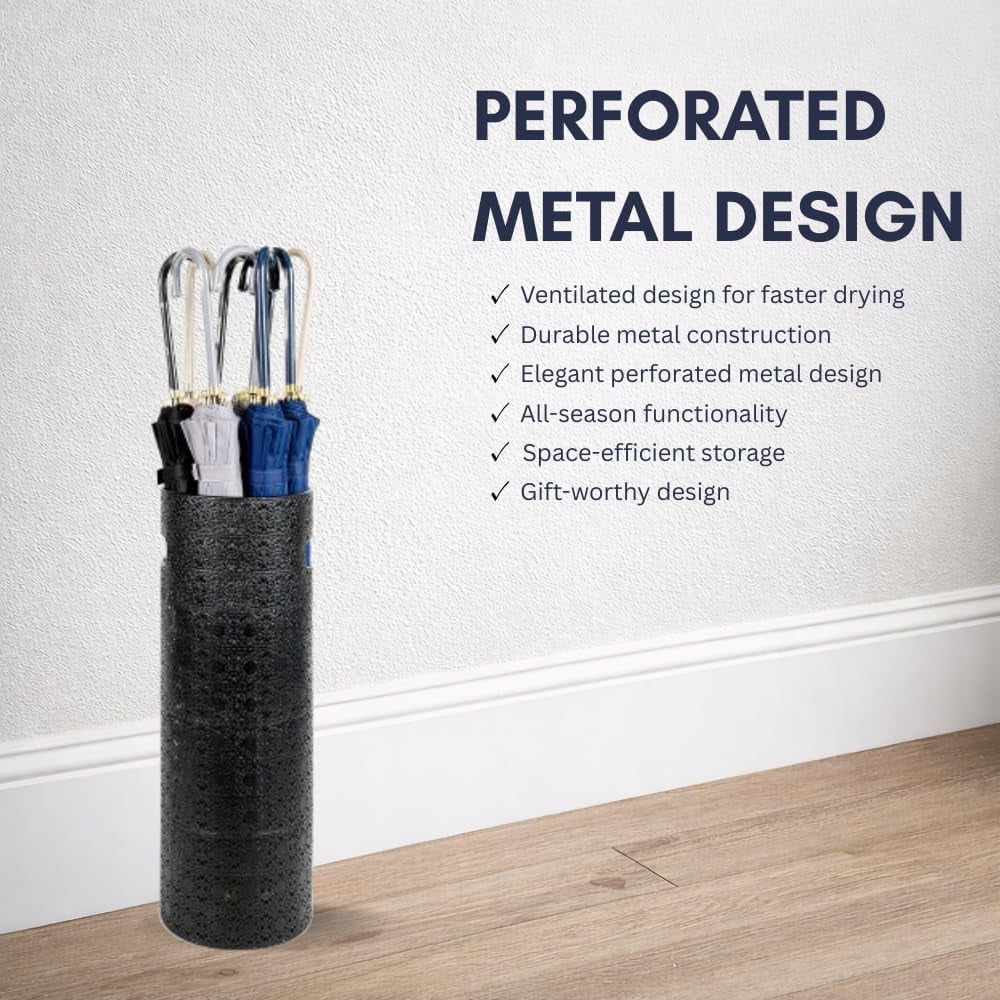 21 inch Heavy Duty Metal Umbrella Stand - Durable Storage Holder for Umbrellas - Indoor and Outdoor Use - Stylish and Modern Organizer for Entryways. (Black Lace)