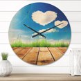 thumbnail image 2 of Designart 'Cloud Hearts on Blue Sky Grass Field' Farmhouse Wood Wall Clock, 2 of 5