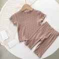 thumbnail image 4 of Mercatoo Girls Ribbed Knit 𝐋ounge Set Short Sleeve Top and Capr𝐢 Pants Sl𝐞epwear Baby 𝐏olka Dot 𝐏ajamas Set 2 Piece Shorts Outfits, 4 of 5