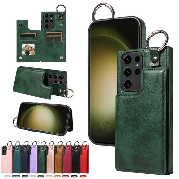 TECH CIRCLE For Galaxy S23 Ultra Wallet Case with Card Holder, PU Leather Kickstand Finger Grip Ring Shockproof Women Men Magnetic Protective Wallet Cover for Samsung Galaxy S23 Ultra 6.8",Green