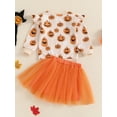 thumbnail image 5 of Toddler Kids Girls 2Pcs Halloween Outfits 12 18 24 Months 2T 3T 4T 5T 6T Long Sleeve Pumpkin Print Sweatshirt + Tulle Skirt Set Baby Clothes, 5 of 9
