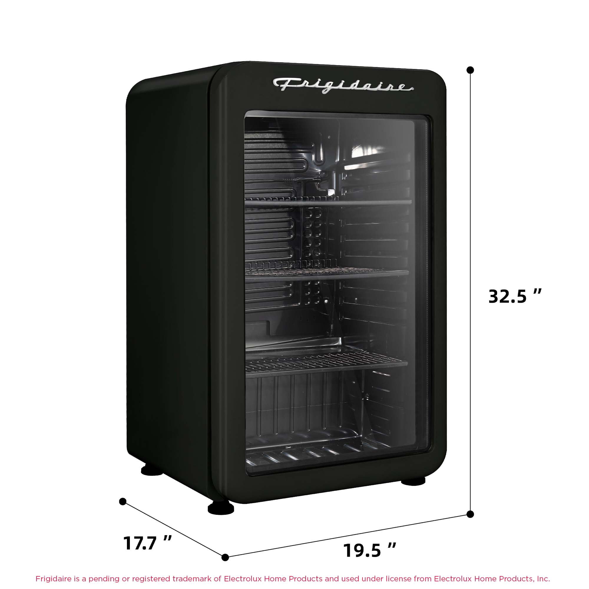 Frigidaire 3.3 Cu. ft. 102 Can Retro Refrigerator, 95 Liter Mini Fridge with Glass Door, Black