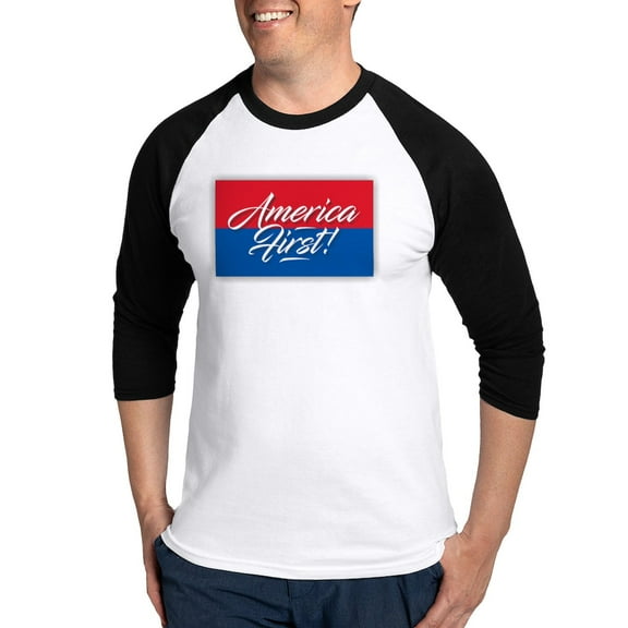 CafePress - America First Baseball Jersey - Cotton Baseball Jersey, 3/4 Raglan Sleeve Shirt