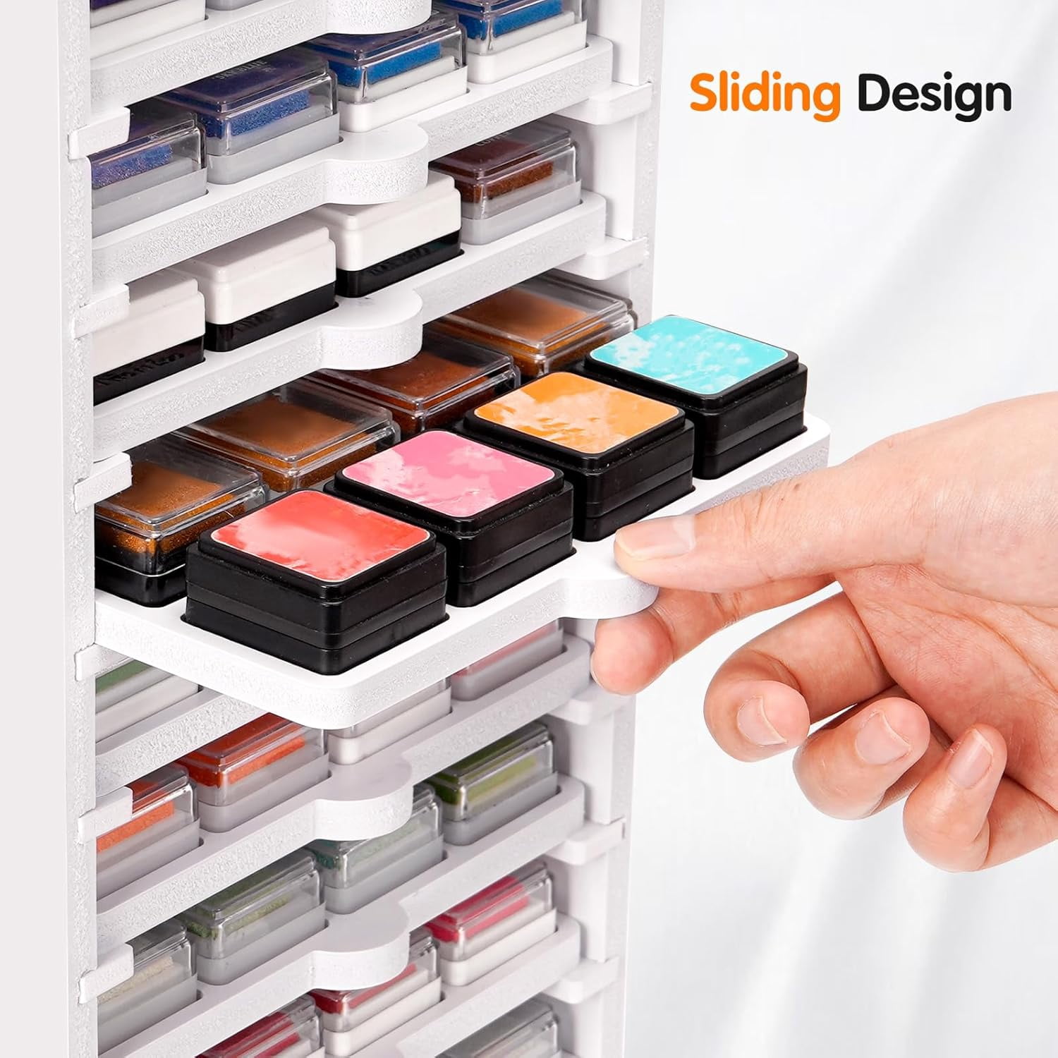 Ink Pad Trays Organizer Rack 10 Slots Ink Pad Storage Mini Size Stamp Ink Pad Storage Organizer Pad Storage Rack with 10 Tray, 1 Tray Holds 12 Inkpad, All of 10 Trays Holds 120