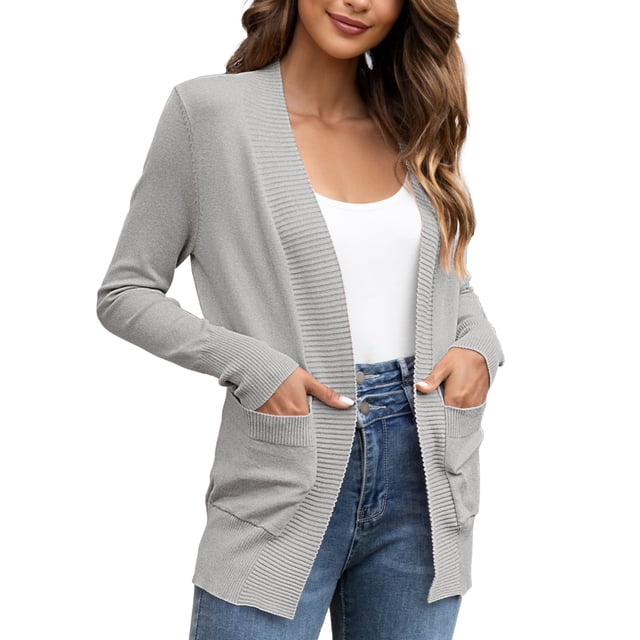 HKEDES Cardigan pour Femmes Cardigan Léger Décontracté en Tricot Chandails pour Femmes P-2x