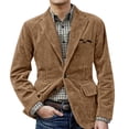 thumbnail image 2 of Mens Casual Corduroy Blazer 2025 Vintage Slim Fit 3 Button Plaid Sport Coat Long Sleeve Suit Jacket Light Brown 3XL, 2 of 5