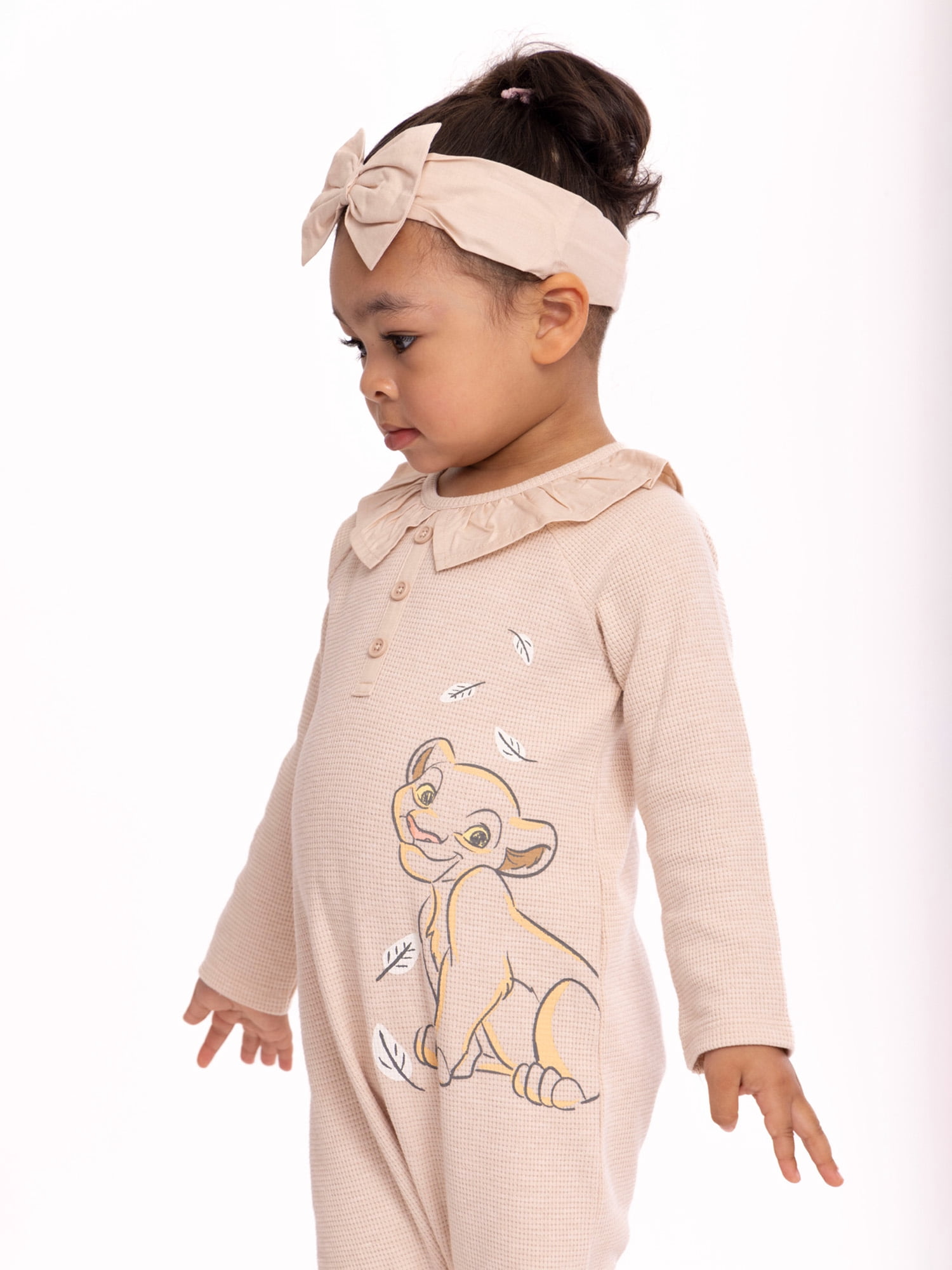 Disney The Lion King Baby Girls Long Sleeve Romper and Headband, 2-Piece Set, Sizes 0/3 Months-24 Months