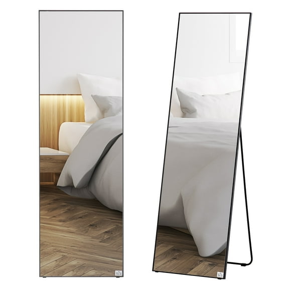 HOMCOM Full Length Glass Mirror, Freestanding or Wall Mounted Dress Mirror for Bedroom, Living Room, Bathroom, Black