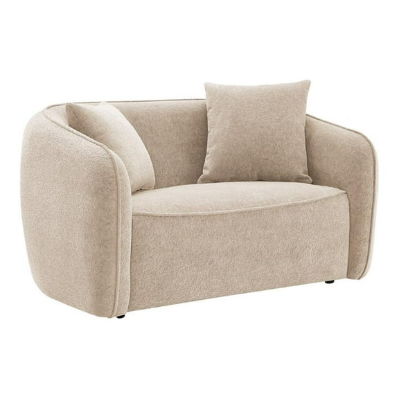 Bowery Hill Chenille Fabric Upholstered Loveseat with 2 Pillows in Beige