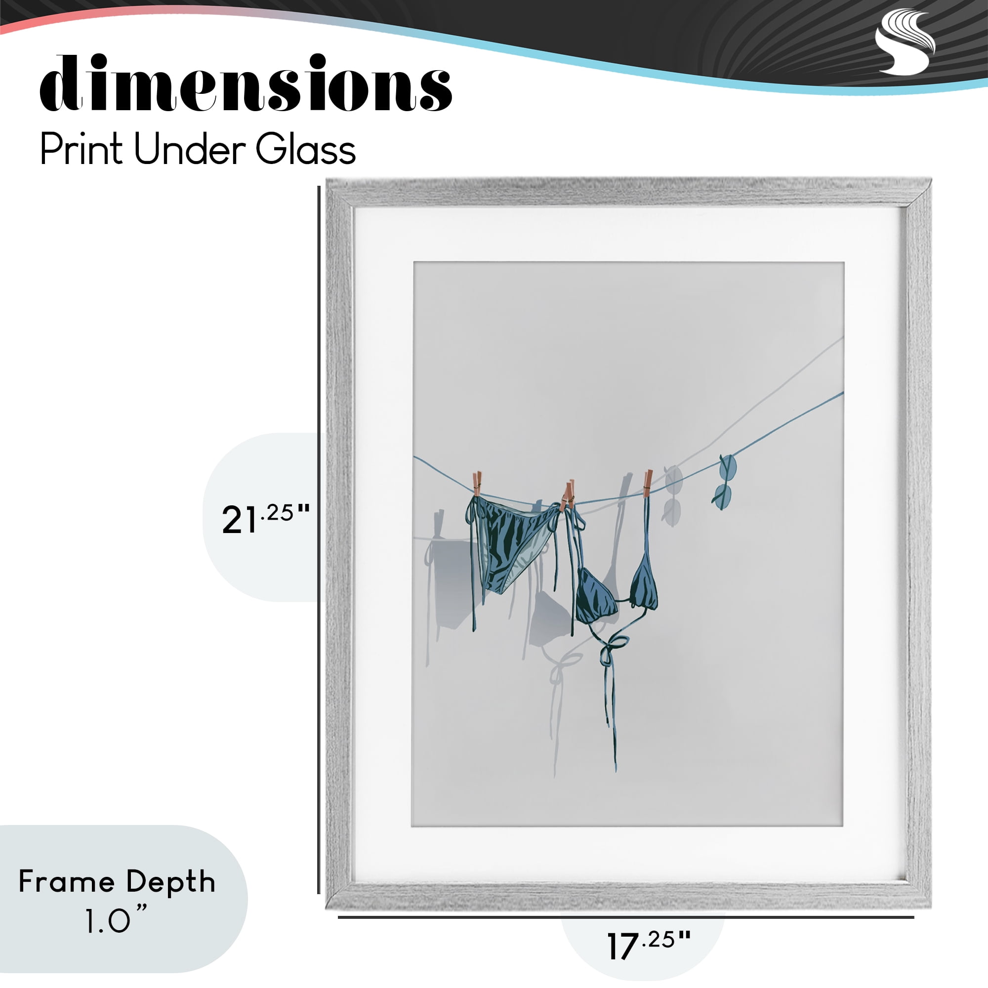 Stupell Industries Teal Bikini on Clothesline Gray Framed Print Under Glass, design by Ziwei Li