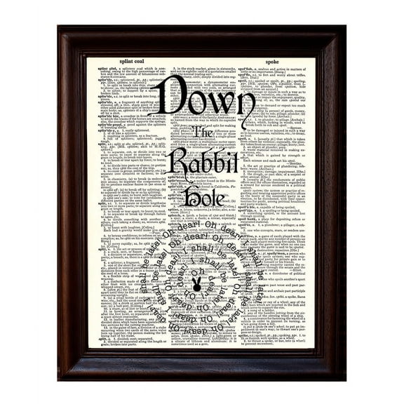Down The Rabbit Hole Quote - Dictionary Art Print Printed On Authentic Vintage Dictionary Book Page - 8 x 10.5