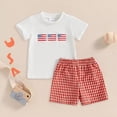 thumbnail image 2 of My First 4th of July Baby Boy Outfit Independence Day 4th Of July Toddler Boy Outfit American Flag T-Shirt and Gingham Plaid Shorts Set Independence Day Clothes, 2 of 6